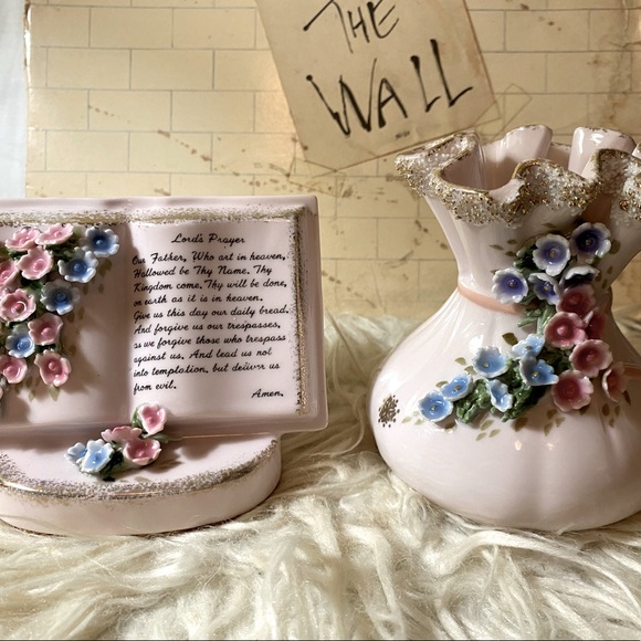 Lefton Accents Vintage Lefton Handpainted Floral Applique Vases